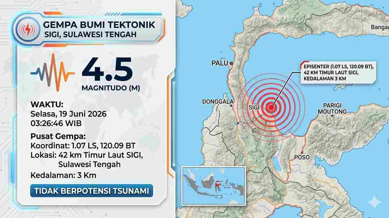 BMKG Catat Gempa Beruntun di Sigi Sulteng, Magnitudo hingga 4,5