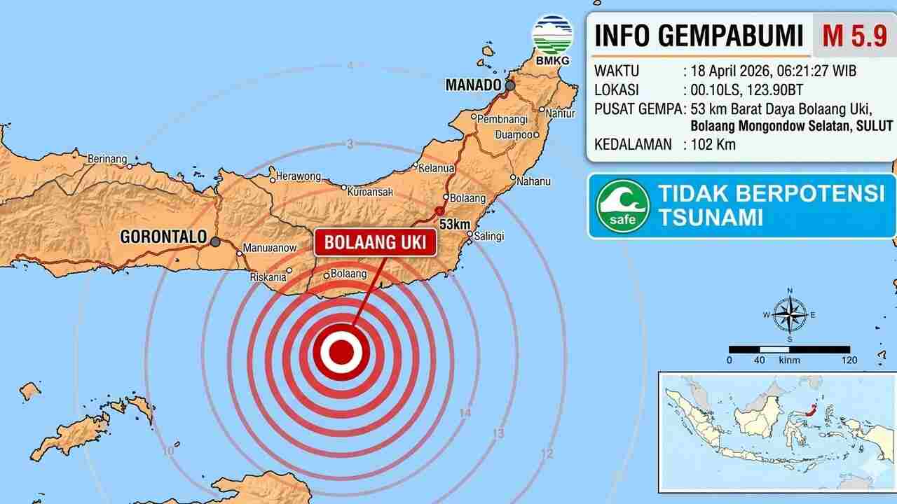 Gempa Magnitudo 5,9 Pagi Ini Guncang Bolaang Uki, Getarkan Wilayah Timur Indonesia