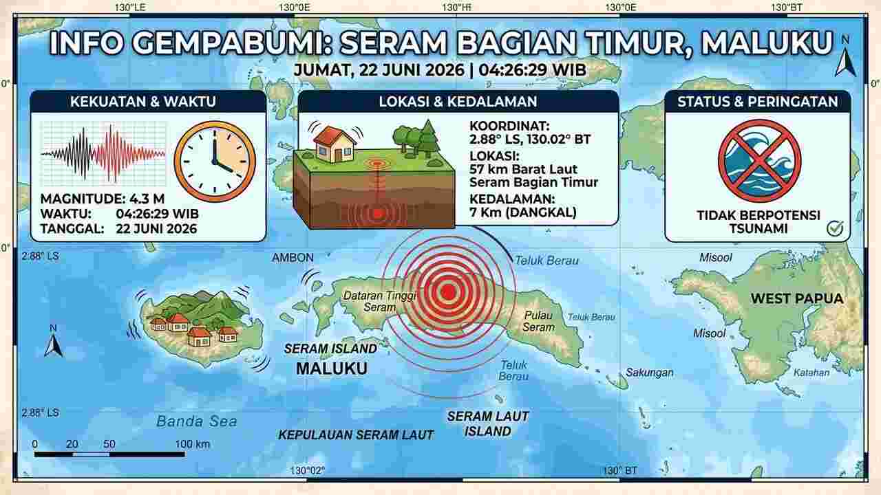 Gempa Magnitudo 4,3 Guncang Maluku Pagi Ini, Tak Berpotensi Tsunami