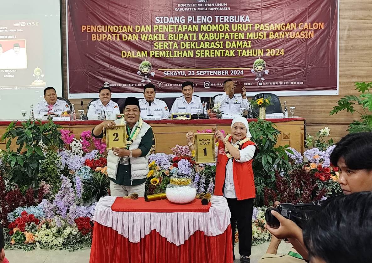 KPU Muba Tetapkan Nomor Urut, Ini Makna Angka 1 dan 2 Menurut Paslon LuSa dan Toharo