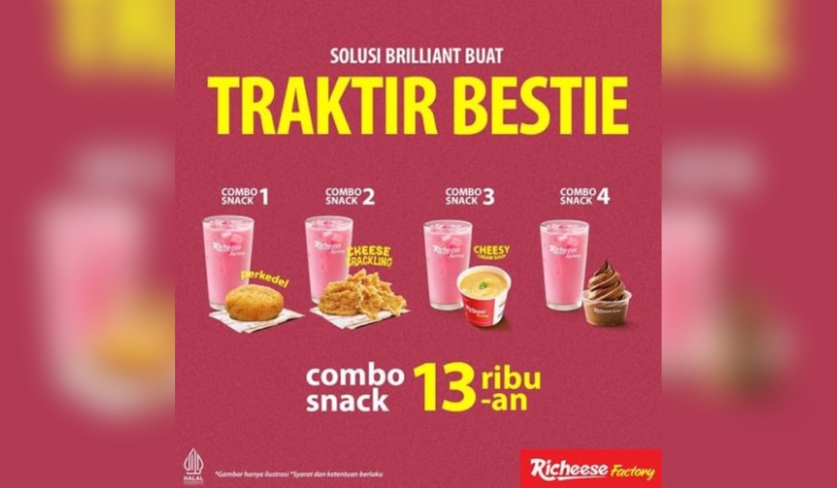 Traktir Bestie Tercinta Pake Combo Snack Richeese Factory, Dapatkan 4 Menu Pilihan Hanya Rp13ribuan