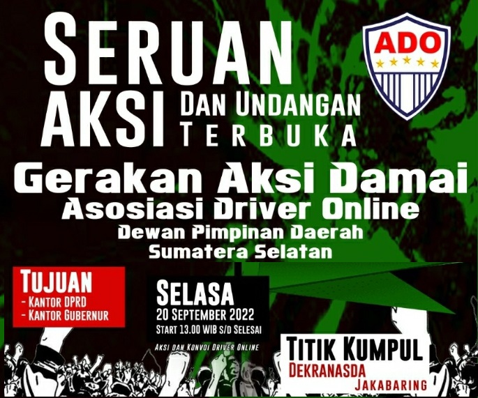  ADO Sumsel Bakal Demo, Minta Pemerintah Tentukan Tarif Dasar Driver Online