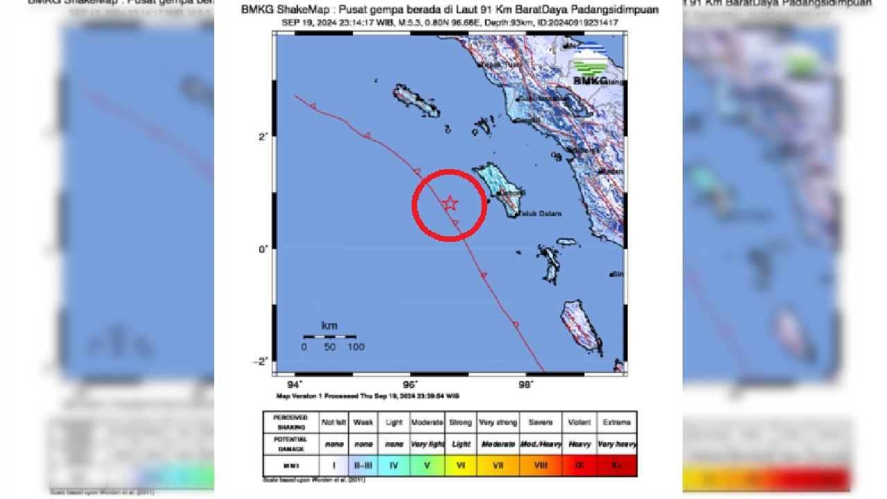 Update BMKG, Gempa Laut 5.3 Magnitudo Guncang Padangsidimpuan Sumut, Tak Berpotensi Tsunami