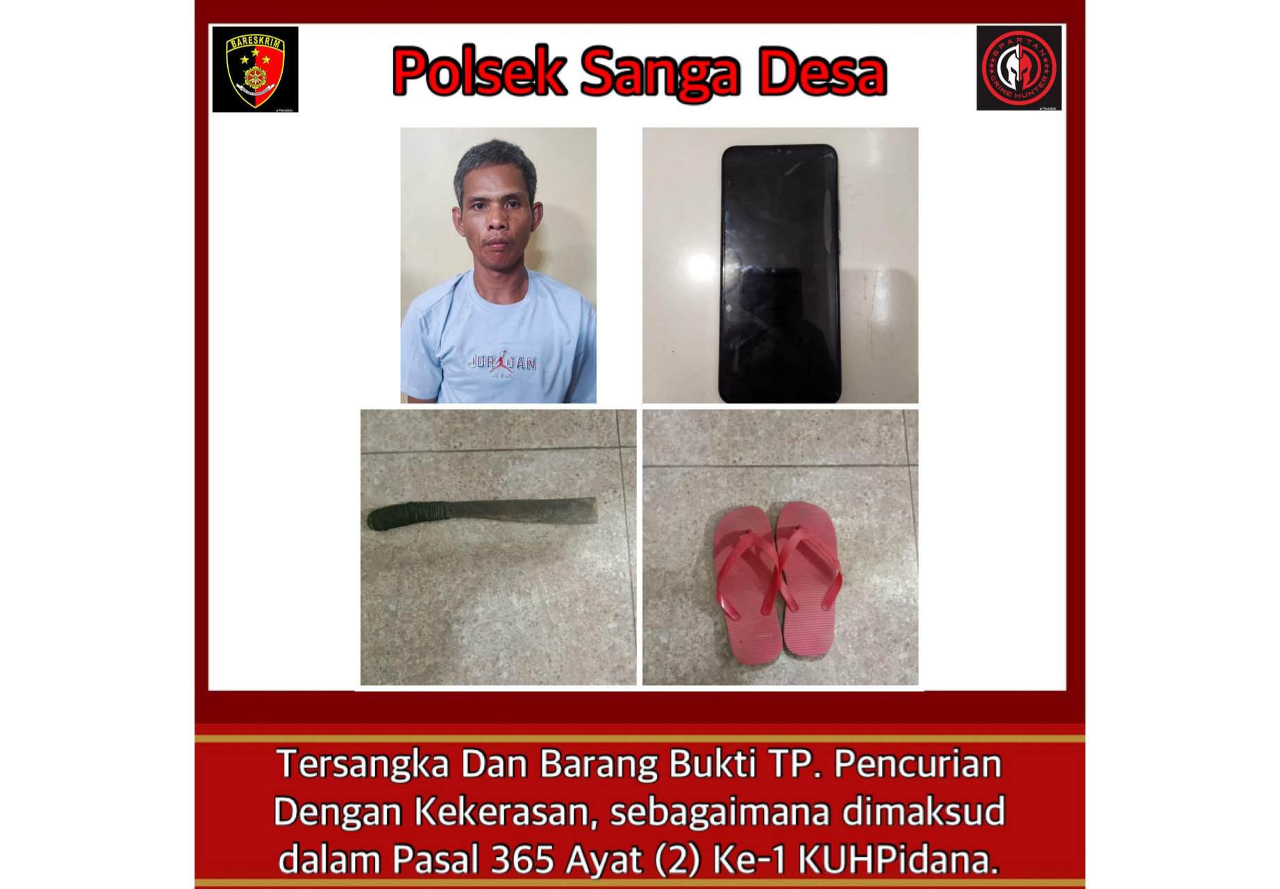 Lambang Pelaku Curas di Desa Macang Sakti, Ditangkap Polsek Sanga Desa