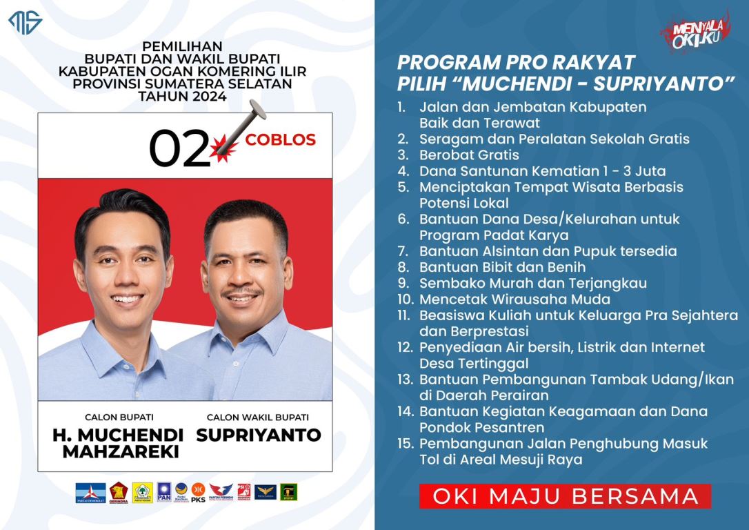 Pro Rakyat! Intip 15 Program Prioritas Paslon Bupati dan Wakil Bupati OKI 2024 Muchendi - Supriyanto