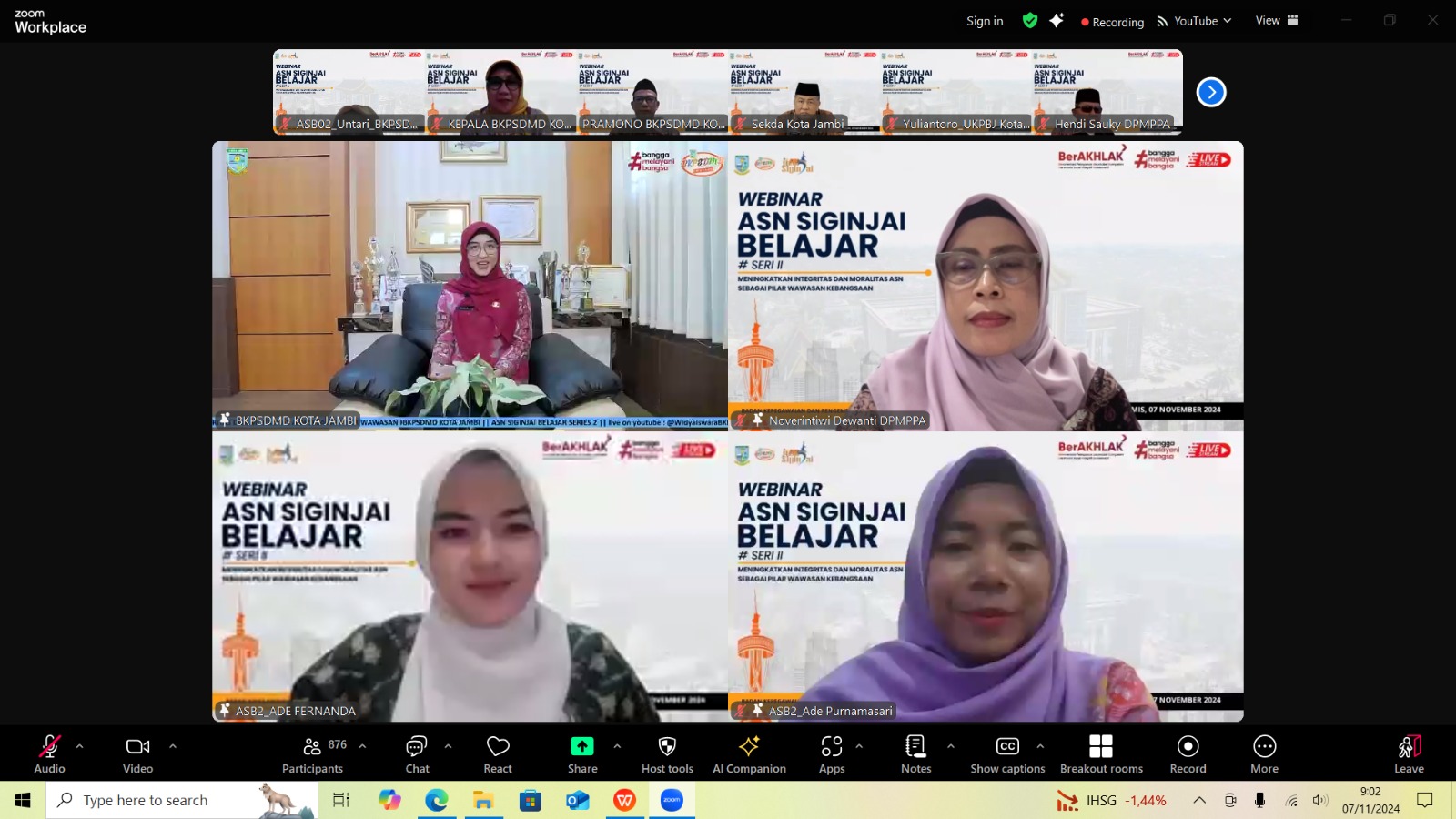 Mengusung Tema Tentang Moralitas dan Integritas, Webinar ASN Belajar Siginjai Seri 2 Terlaksana Dengan Sukses!