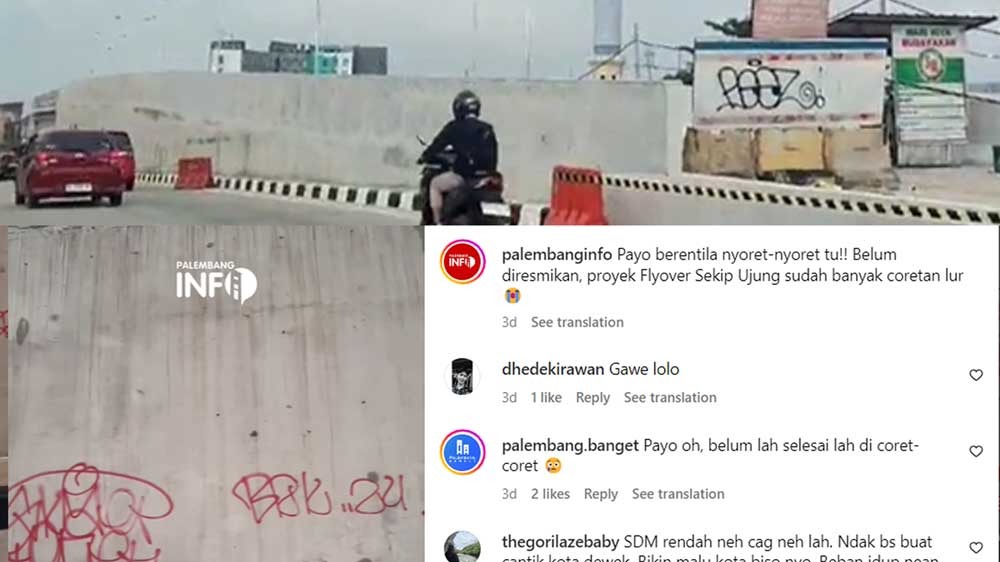 Belum Rampung! Flyover Sekip Palembang Dipenuhi Coretan