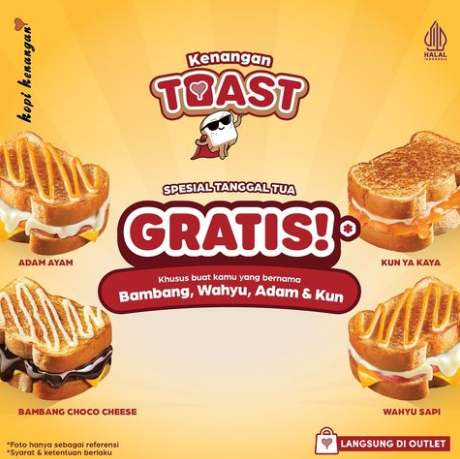 Punya Nama Ini? Bambang, Wahyu, Adam, dan Kun, Bisa Makan Toast GRATIS di Kopi Kenanan