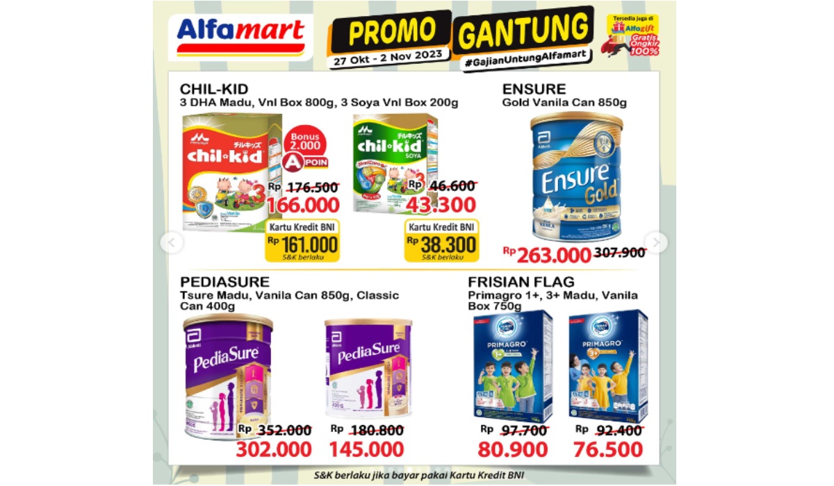 BURUAN SERBU! Promo Gantung Alfamart Periode 28 Oktober 2023, CHIL-KID 3 Soya Pakai CC BNI Rp38.300