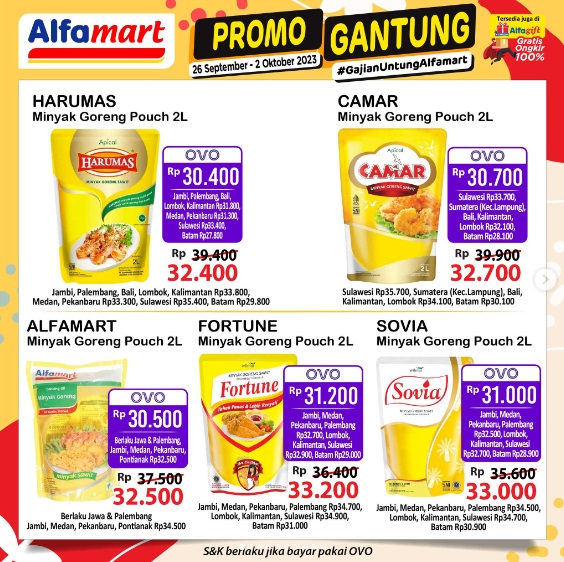 Katalog Promo Gantung Alfamart Dapatkan Diskon Minyak Goreng HARUMAS Pouch 2L Pakai OVO Rp30.400