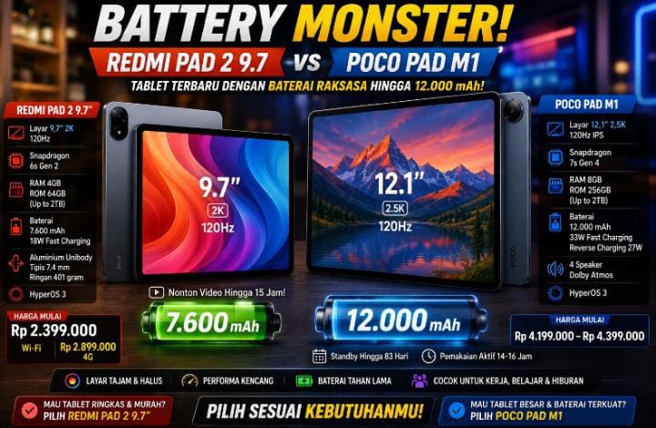 Pilih Mana? Perbandingan Lengkap Tablet Redmi Pad 2 vs POCO Pad M1, Mana yang Paling Worth It?