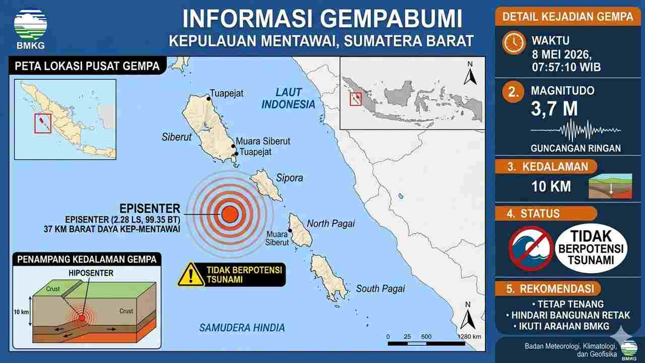 Mentawai Diguncang Gempa 3,7 Magnitudo Pagi Ini, Rentetan Gempa Susul NTT