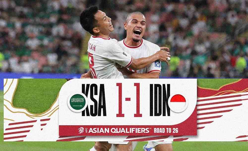 Hasil Akhir Laga Arab Saudi vs Timnas Indonesia, Skuad Garuda Berhasil Curi 1 Poin dari Kandang Green Falcon