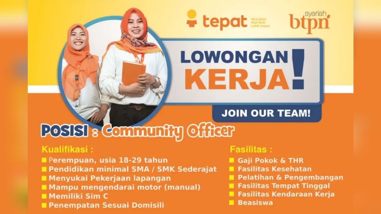 Lowongan Kerja  PT Bank BTPN Syariah Tbk Posisi Community Officer Lulusan SMA/SMK Semua Jurusan