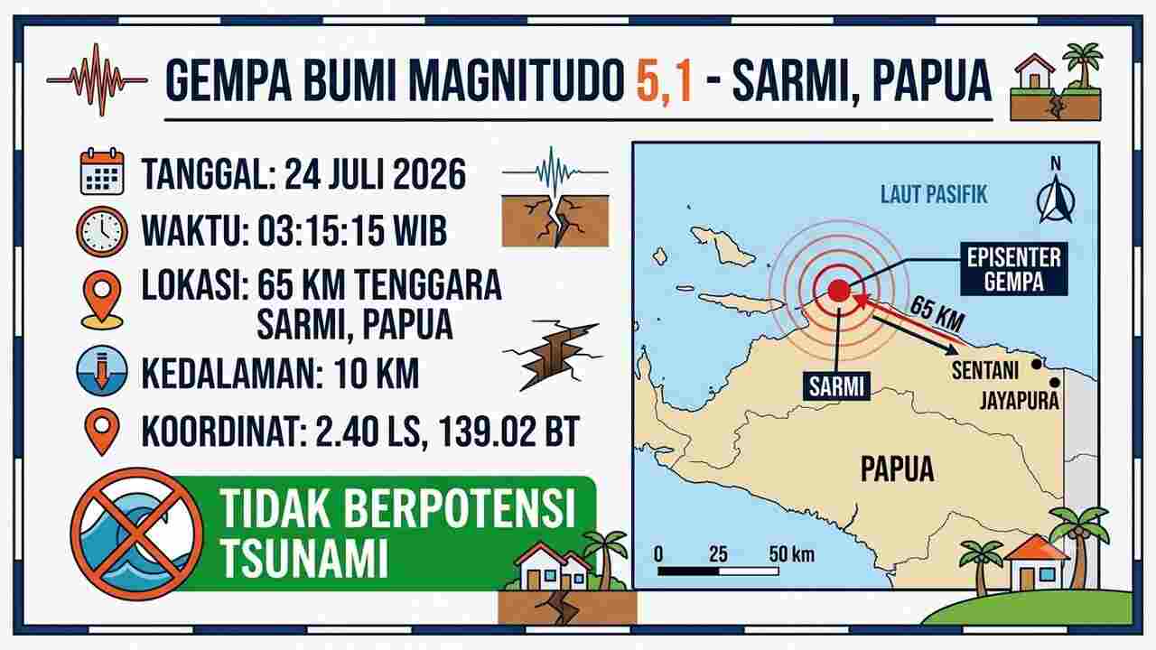 Sarmi Papua Diguncang Gempa Beruntun, Magnitudo 5,1 Jadi yang Terkuat