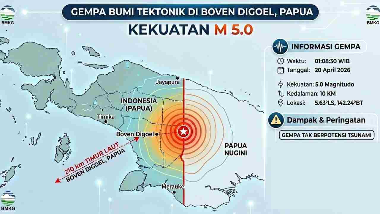 Gempa Beruntun Guncang Indonesia Dini Hari, M 5,0 Getarkan Boven Digoel