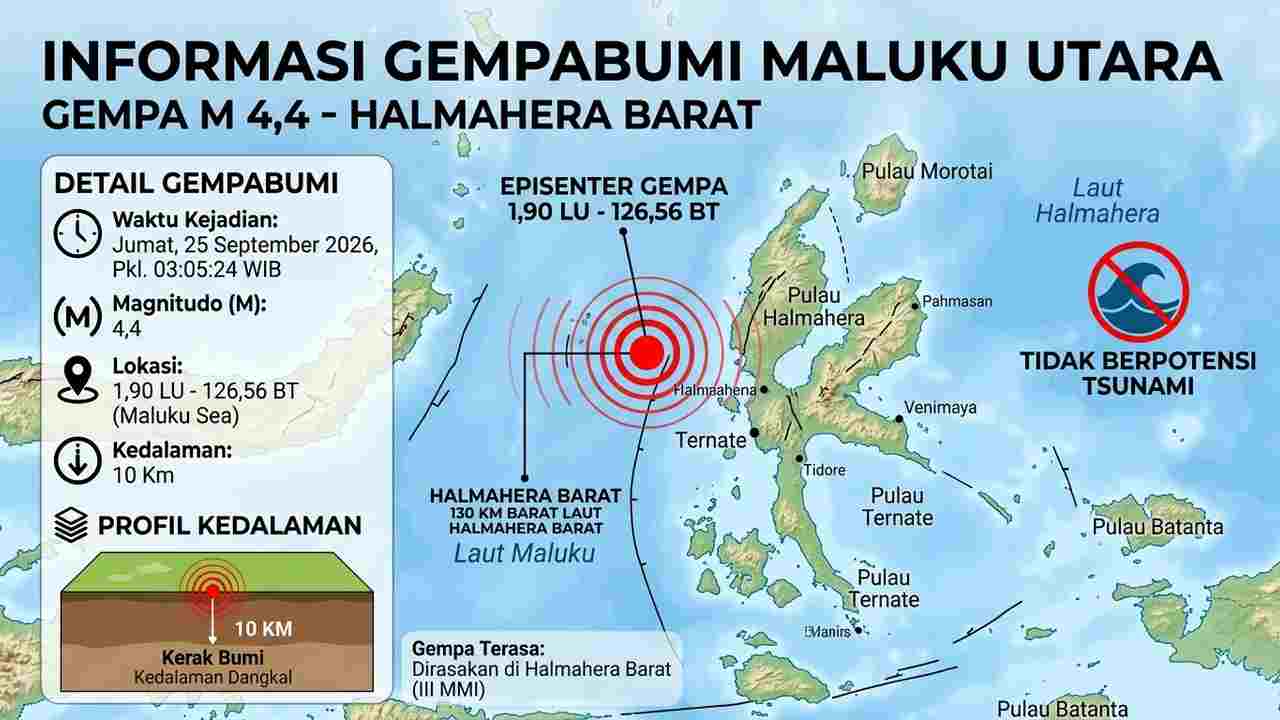 Halmahera Barat Diguncang Gempa M4,4 Dini Hari, Cek Lokasi Episentrum dan Kedalamannya