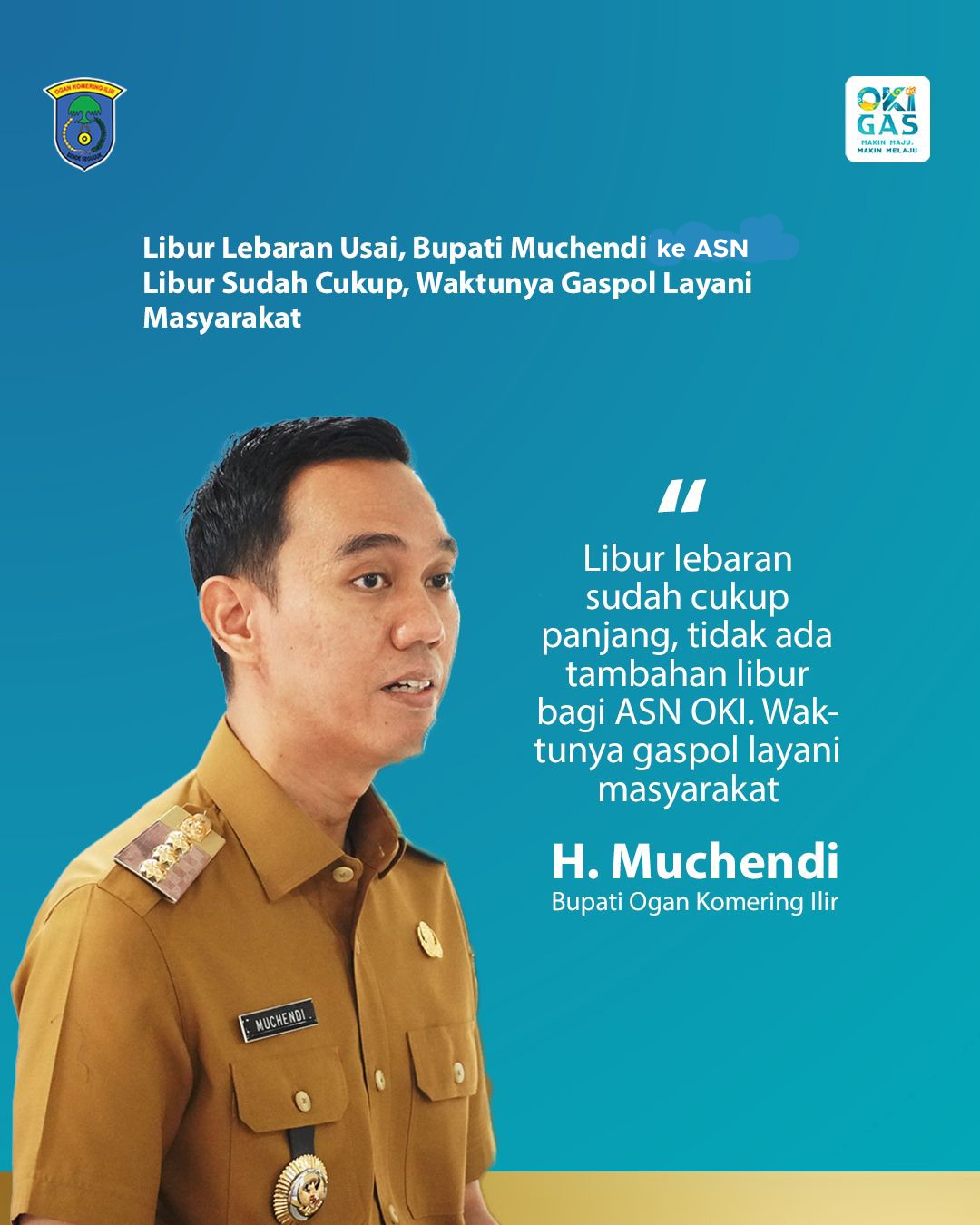 Libur Lebaran Usai, Bupati Muchendi Ajak ASN Gaspol Layani Masyarakat OKI 