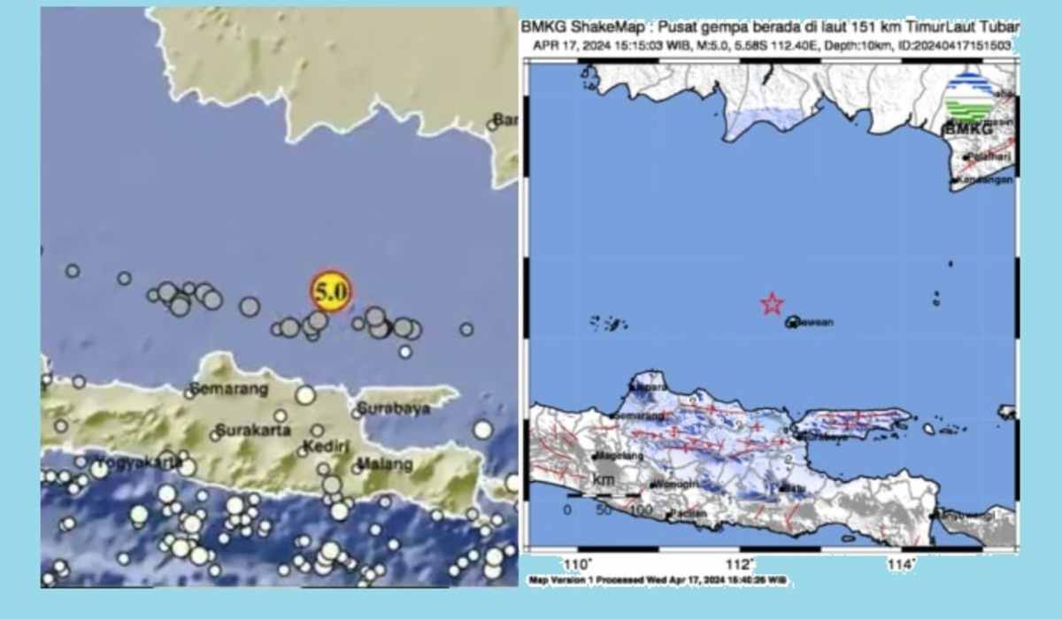 Baru Saja Gempa 5.0 Magnitudo Guncang Timur Laut Tuban, Juga Dirasakan di Daerah Ini