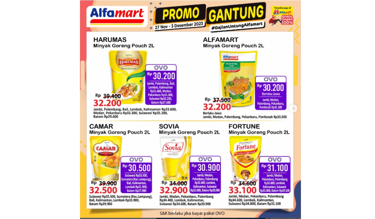 Katalog Promo Gantung Alfamart Dapatkan Minyak goreng ALFAMART pouch 2L Pakai Ovo Rp30.200