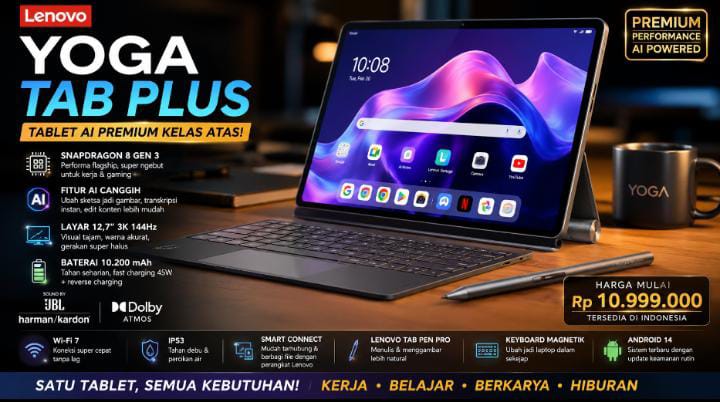Bikin Kompetitor Gerah! Tablet Premium Lenovo Yoga Tab Plus Bawa Spek Dewa Layar 3K