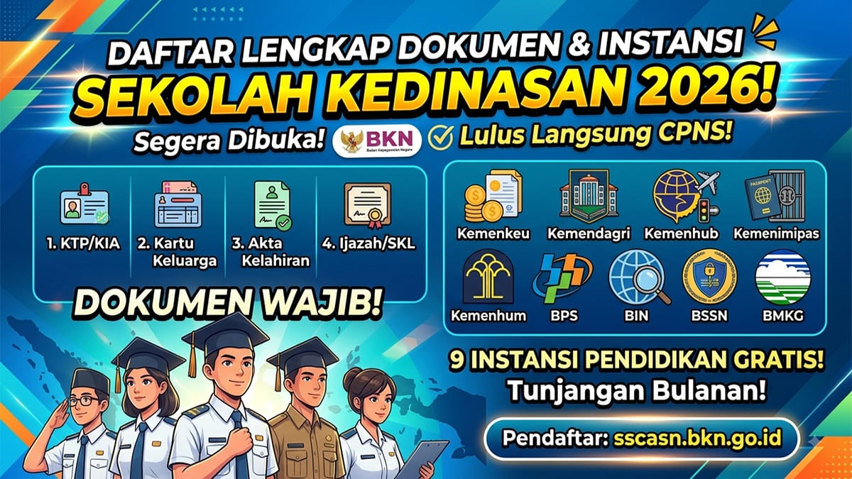 Pendaftaran Sekolah Kedinasan 2026 Segera Dibuka, Cek Daftar 9 Instansi dan Syarat Dokumennya