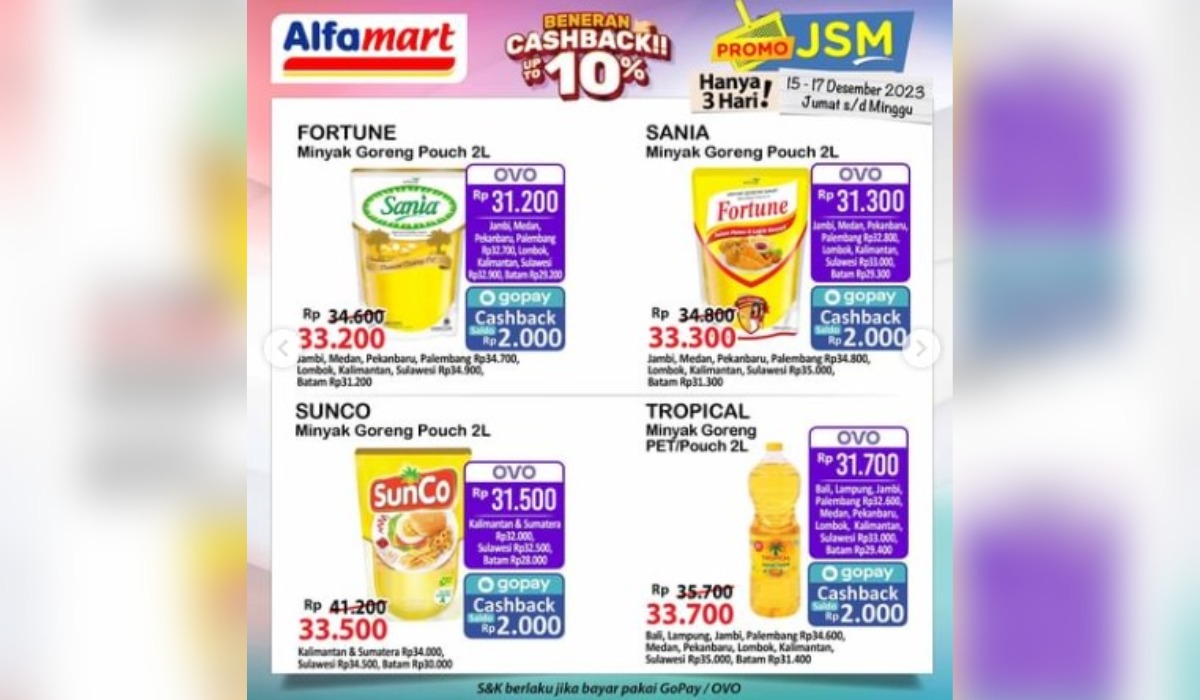 KATALOG Terbaru dari Promo JSM Alfamart, Dapatkan Minyak goreng FORTUNE Pouch 2L Pakai Ovo Rp31.200