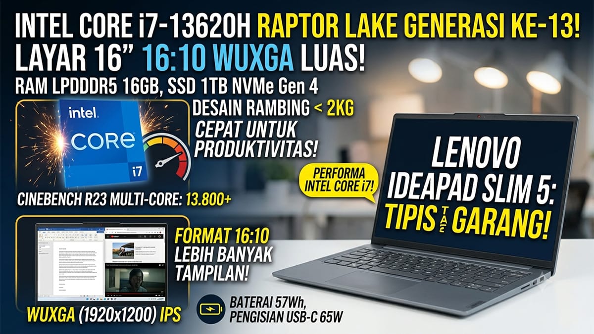Lenovo IdeaPad Slim 5 Bawa Layar Luas 16 Inci dan Performa Buas Intel Core i7 Generasi ke-13