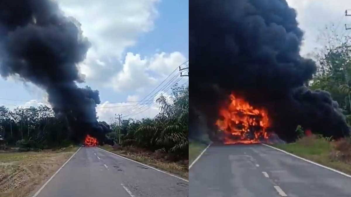 Geger! Video Bus Hangus Terbakar di Simpang Danau Muratara Beredar Luas, Netizen Pertanyakan Nasib Penumpang