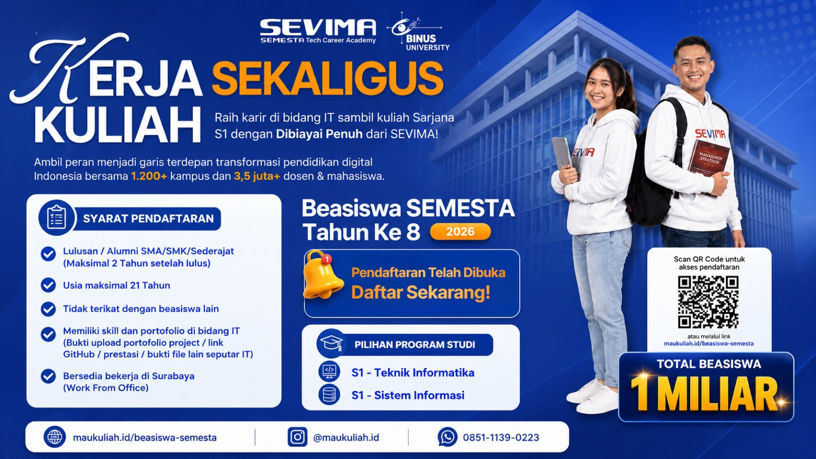 Beasiswa SEMESTA Kembali Buka! Kuliah S1 Gratis Langsung Kerja dan Gaji UMR Surabaya