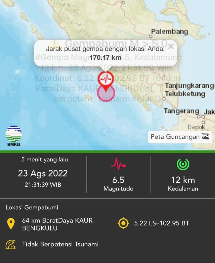 Gempa Magnitudo 6,5 Bengkulu Kembali Terasa di Pagaralam