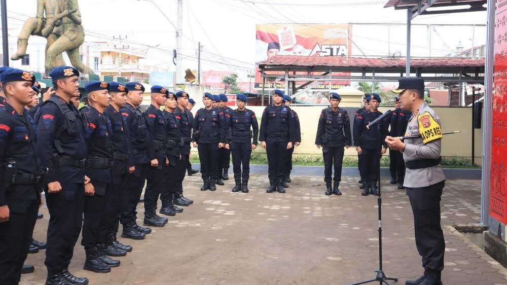 Cegah Karhutla, 63 Anggota Brimob Polda Sumsel BKO di Polres Banyuasin