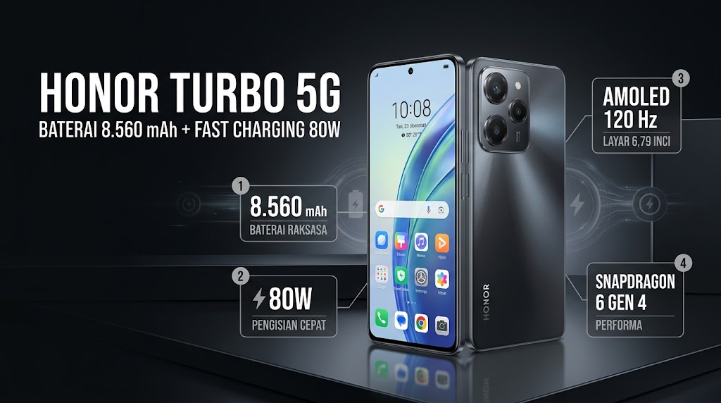 Honor Turbo 5G Resmi Rilis: HP Baterai Monster 8.560 mAh Bobot Tetap Ringan!