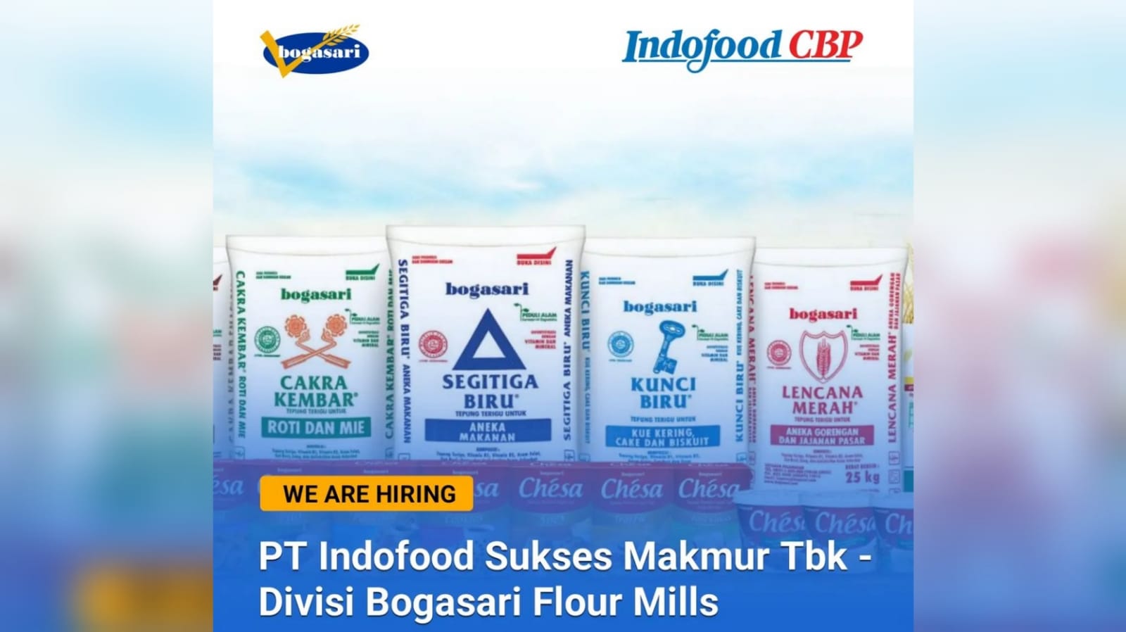 PT Indofood Sukses Makmur Tbk dari Divisi Bogasari Flour Mills Membuka Lowongan Kerja Lulusan SMU/SMK dan D3