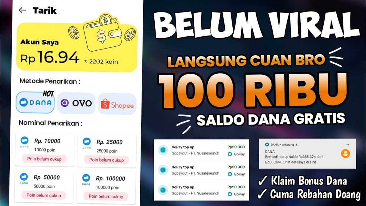 5 Aplikasi Penghasil Uang Berhadiah Saldo DANA Gratis, Siap-siap Gacor! 