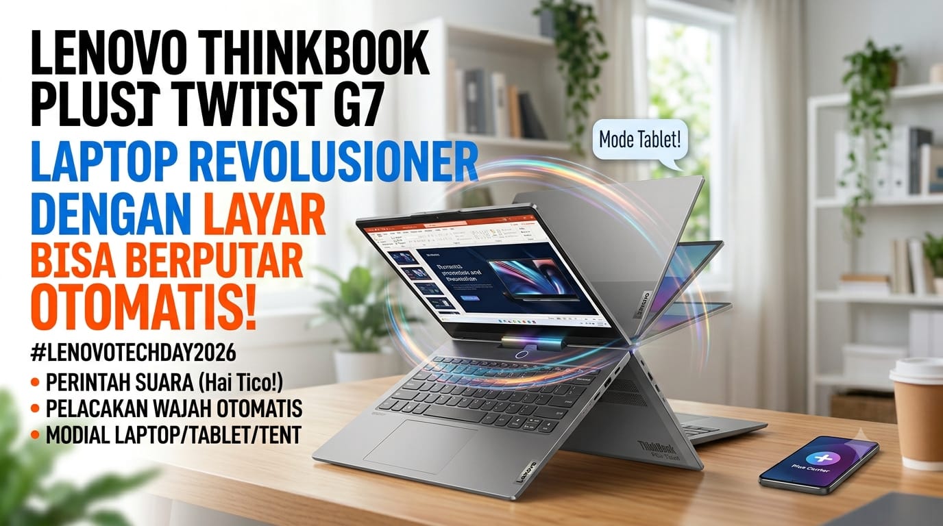 Intip Spesifikasi ThinkBook Plus Twist G7 yang Layarnya Bisa Mengikuti Gerakan Wajah