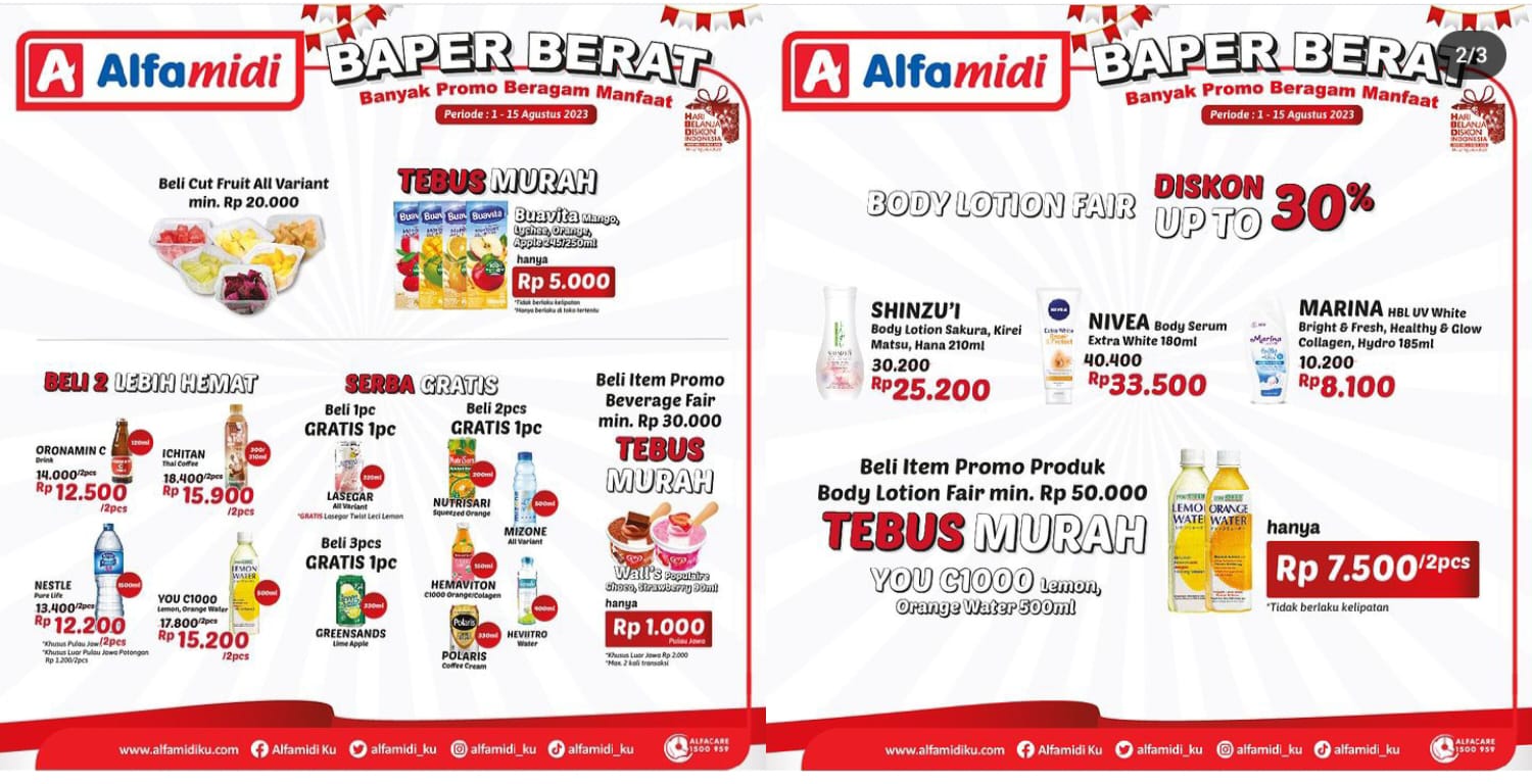 Katalog Promo BAPER BERAT Alfamidi Periode 1-15 Agustus 2023, Beli 2 Lebih Hemat!