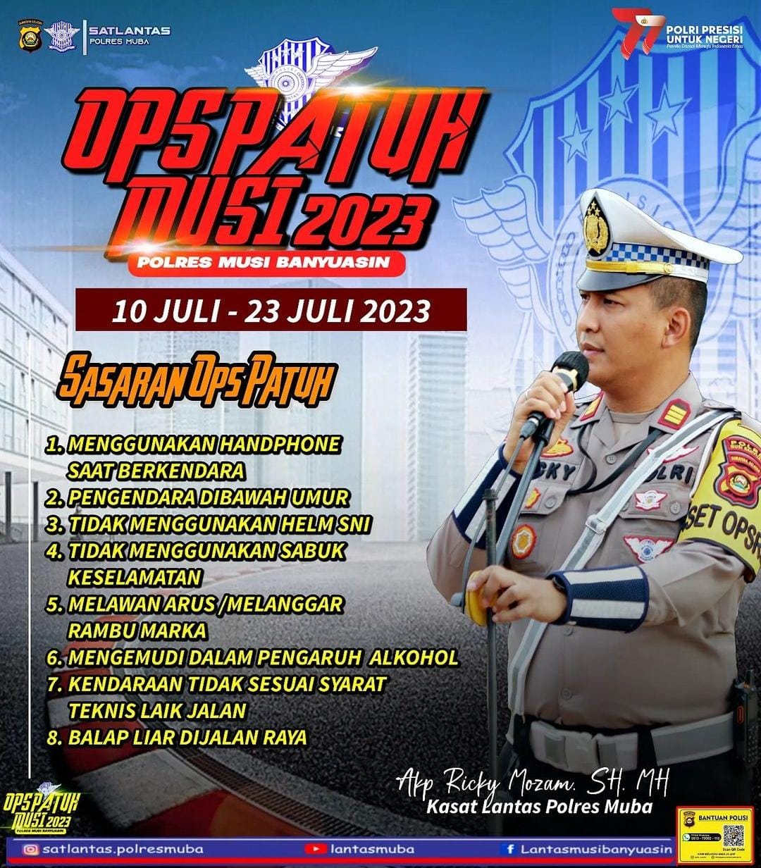 Operasi Patuh Musi 2023 Dimulai, Ini 8 Sasaran Satlantas Polres Muba, Nomor 2 Perlu Perhatian Orang Tua