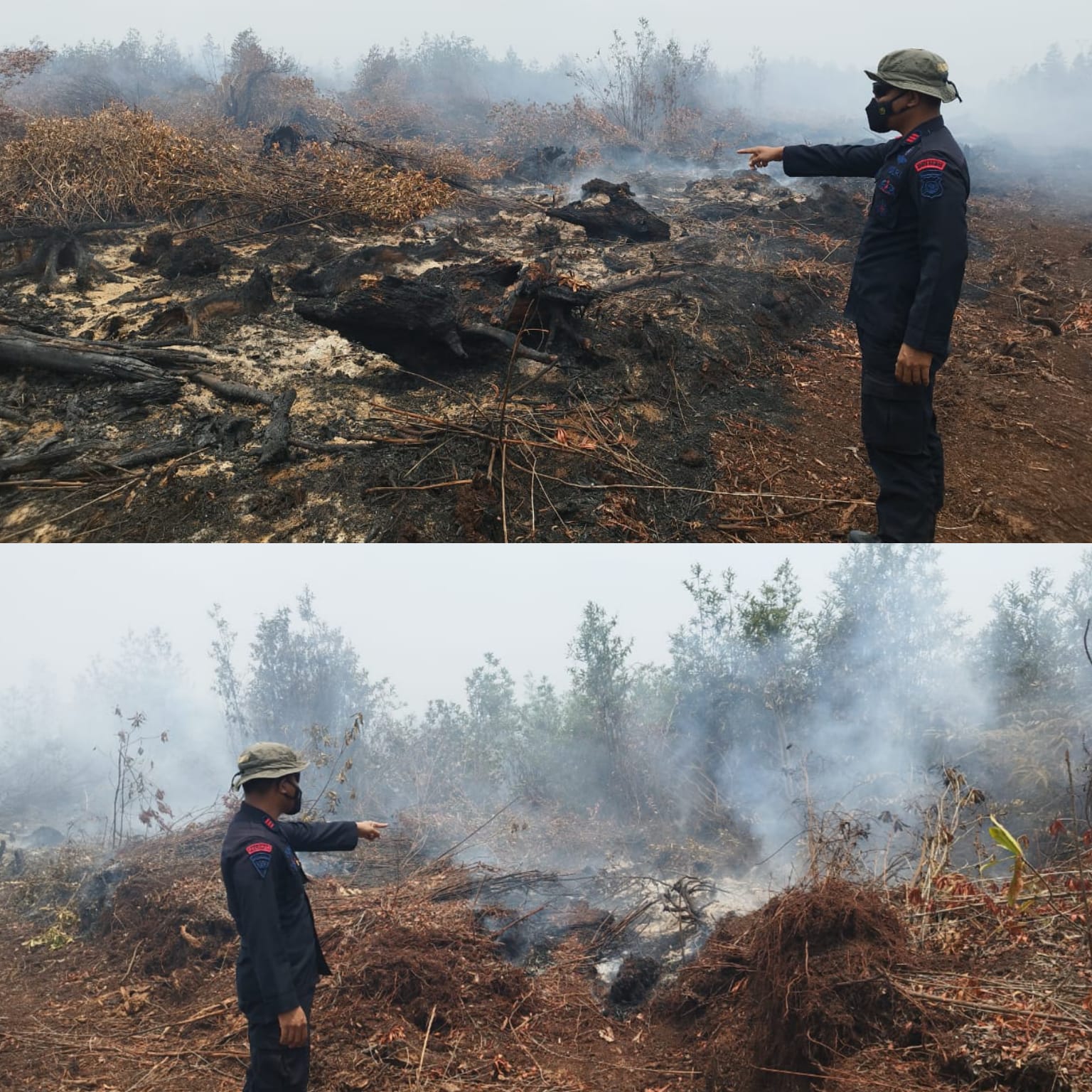 Gelar Patroli Karhutla, Personel Satbrimob Polda Sumsel Batalyon B Pelopor Cek Titik Api Lahan Yang Terbakar