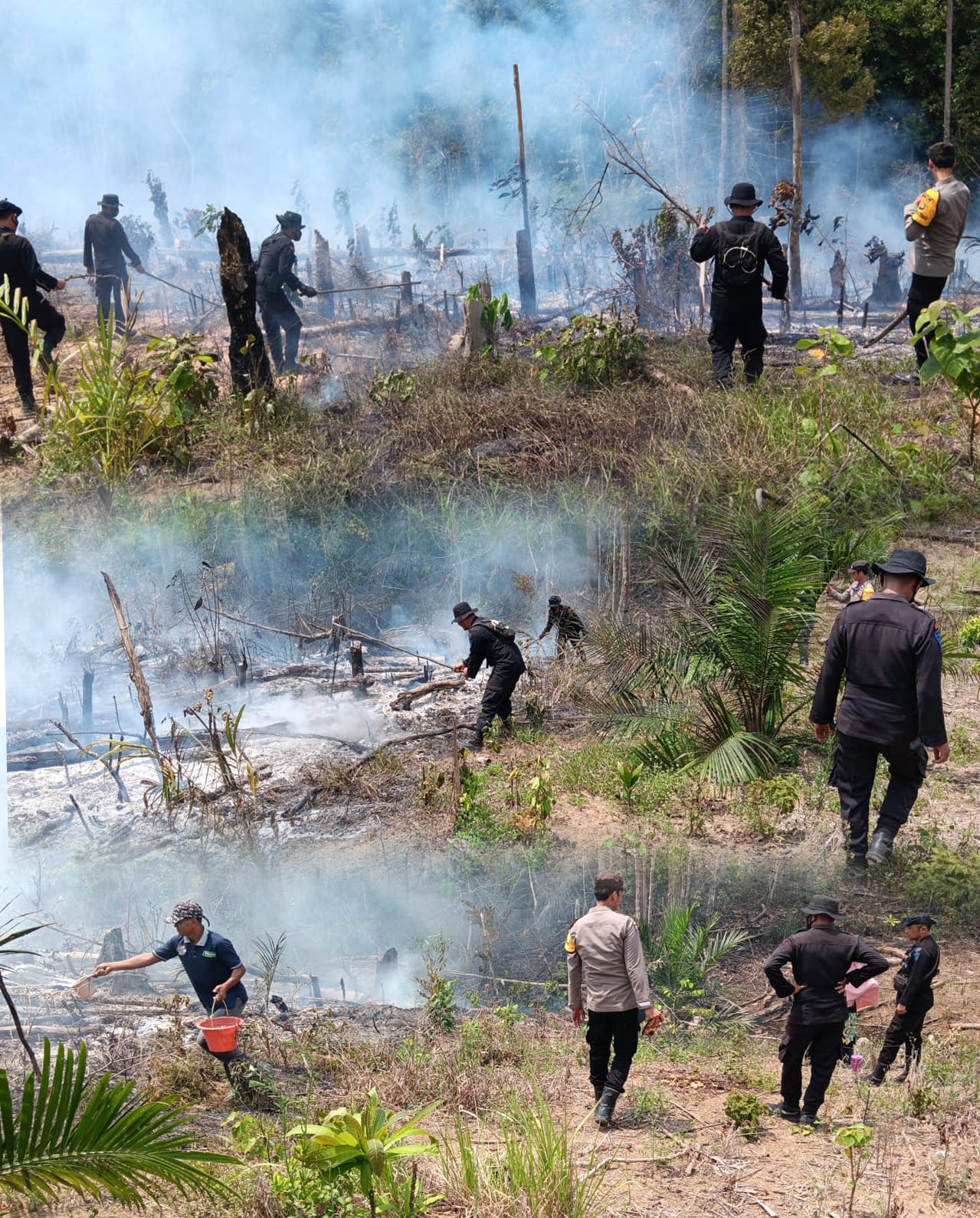 Pantang Pulang Sebelum Padam, Personel Satbrimob Polda Sumsel Batalyon B Pelopor Berjibaku Tangani Titik Api