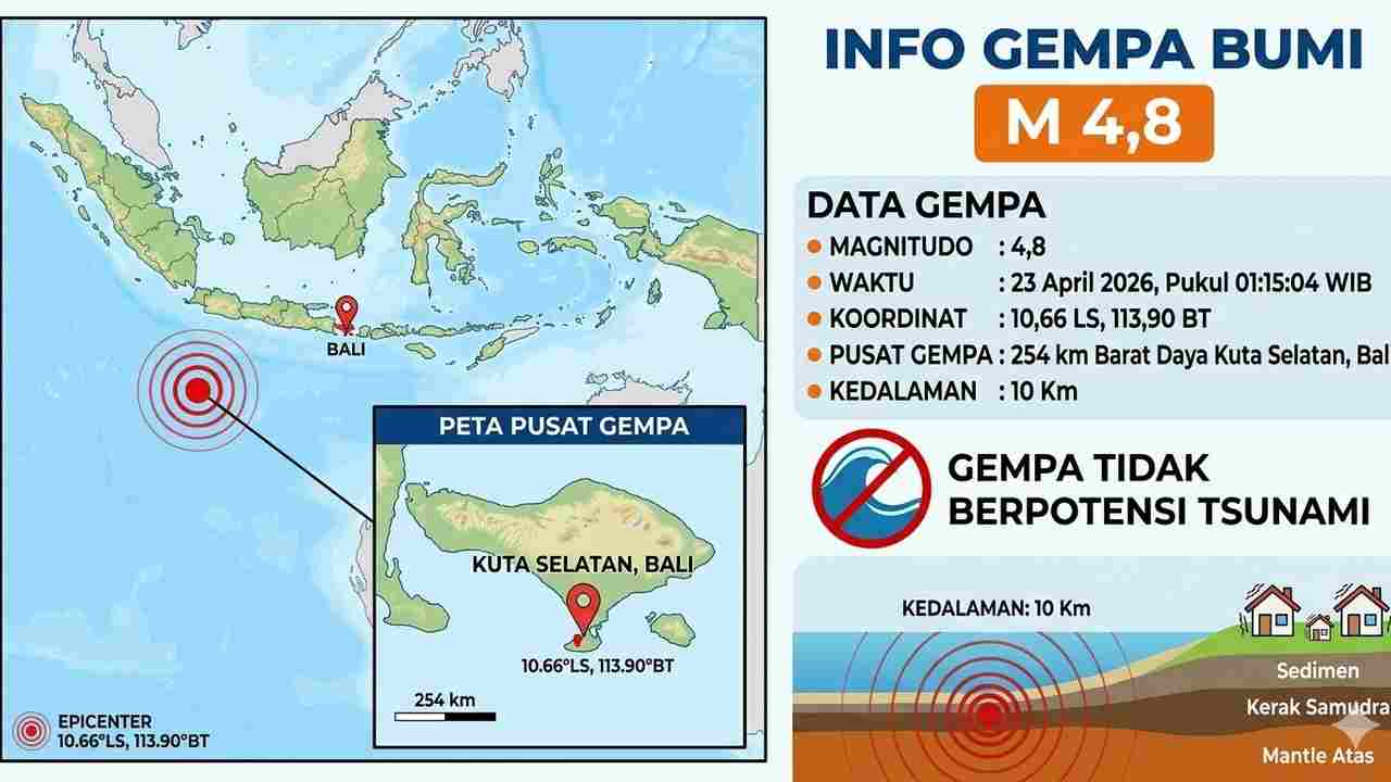 Gempa Magnitudo 4,8 Guncang Kuta Selatan Dini Hari, Tak Berpotensi Tsunami