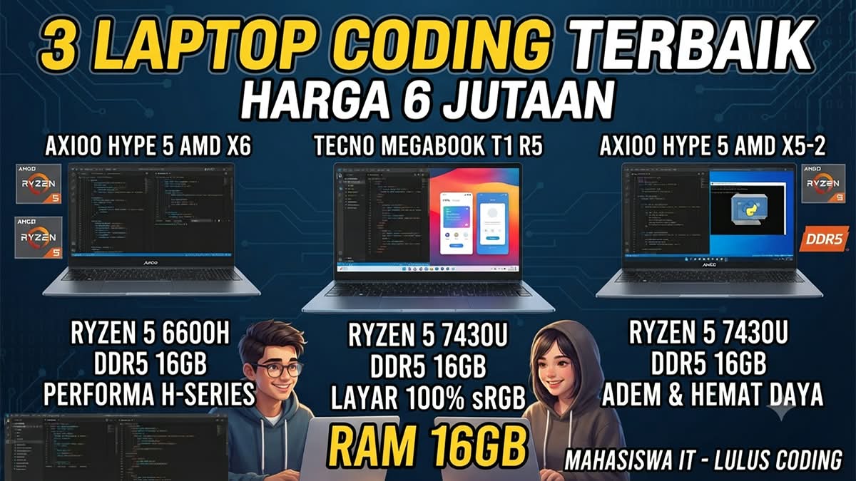 Coding Bebas Lag! Ini 3 Rekomendasi Laptop RAM 16GB Harga 6 Jutaan Terbaik untuk Mahasiswa Informatika