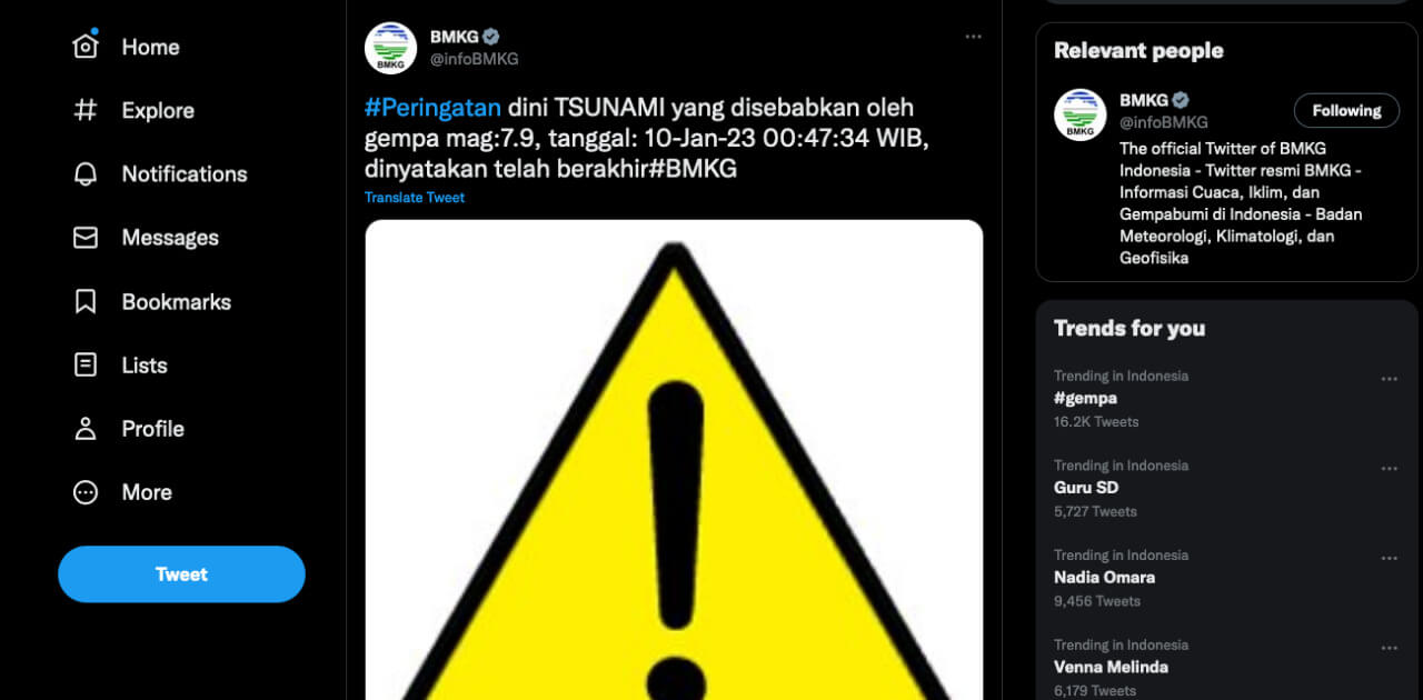 Status Siaga Tsunami Gempa Maluku M 7,9 Dicabut, Warganet: Untung Gempanya Jauh di Dalam