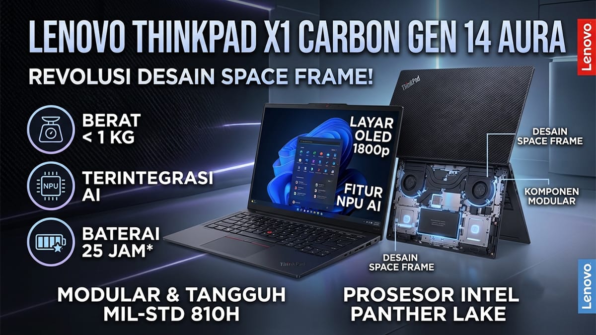 Lenovo ThinkPad X1 Carbon Gen 14 Aura Edition Bawa Desain Modular Space Frame dan Baterai Tahan 25 Jam