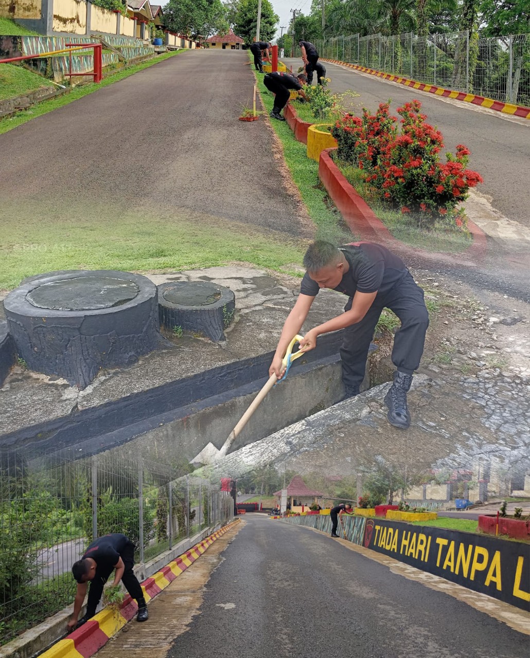 Personel Satbrimob Polda Sumsel Batalyon B Pelopor Jaga Kebersihan Lingkungan Markas