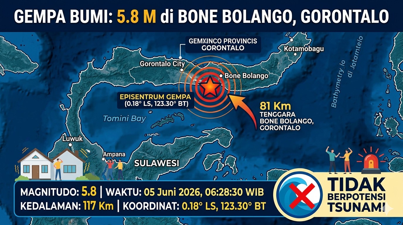 Bone Bolango Diguncang Gempa Kuat M 5,8, Disini Titik Episentrumnya