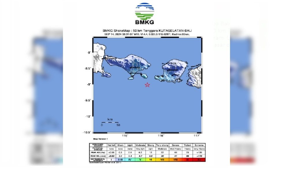 Kuta Selatan Bali Diguncang Gempa 4.4 M, Getarannya hingga Lombok dan Mataram