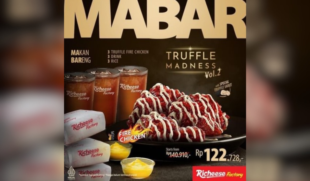 Promo Mabar di Richeese Factory, Dapatkan 3 Truffle Fire Chicken, 3 Nasi dan 3 Minum Hanya Rp 122.728 