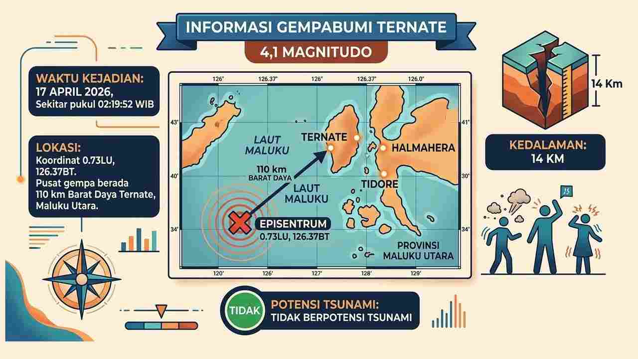 Gempa Magnitudo 4,1 Guncang Ternate Pagi Ini, Tak Berpotensi Tsunami