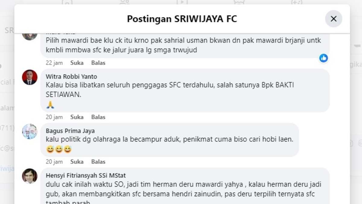 Sriwijaya FC Bakal Bangkit Jika Mawardi Terpilih Jadi Gubernur, Netizen: JANJI POLITIK!